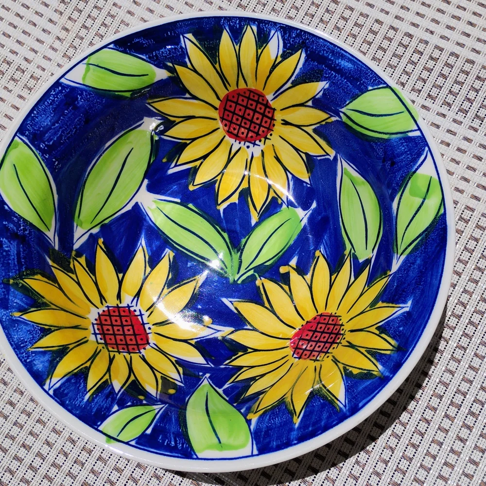 Sango Sunflower Serving Bowl – Bright Blue & Yellow Floral - Picture 1 of 3